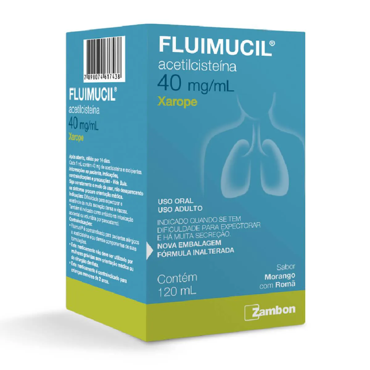 Fluimucil Acetilcisteína 40mg/ml Xarope abor Morango com Romã 120ml