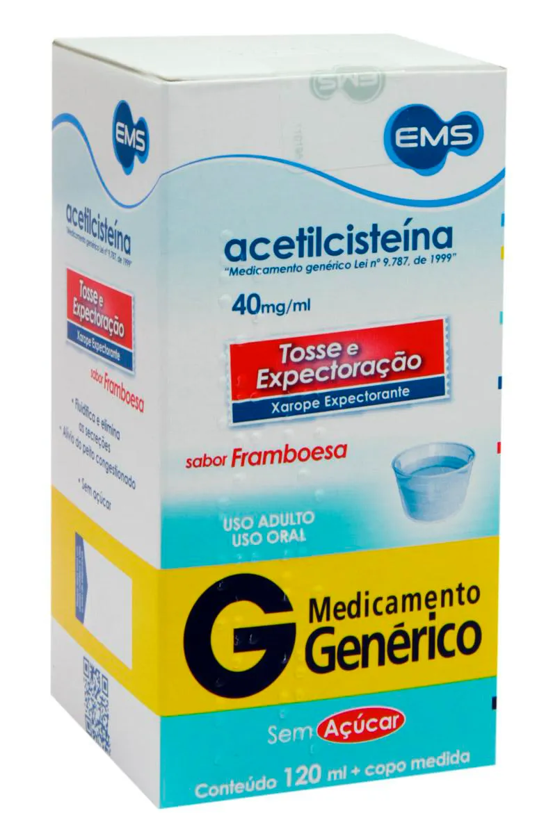 Acetilcisteína 40mg/ml Xarope Sabor Framboesa 120ml EMS Genérico