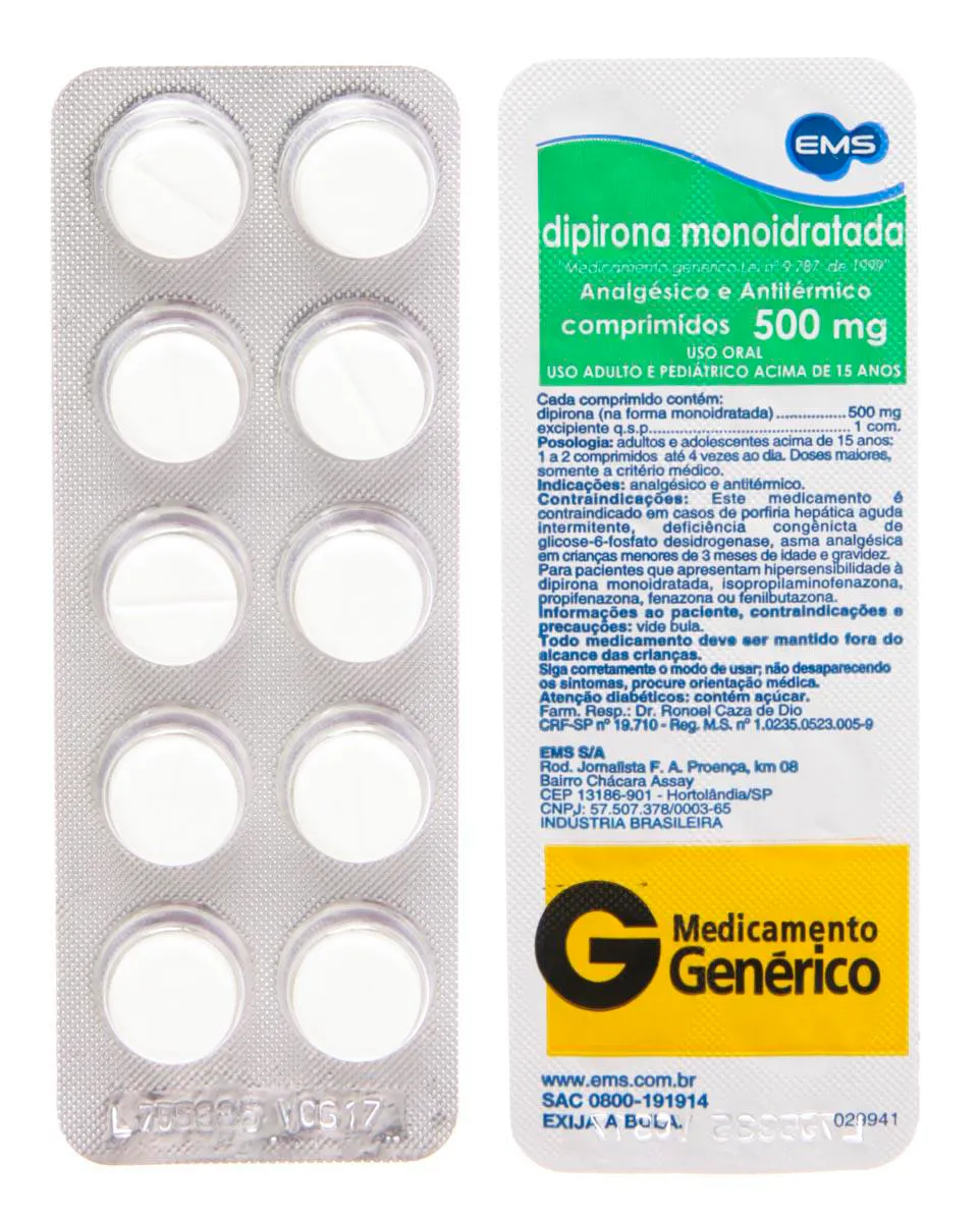 Dipirona Sódica 500mg 10 comprimidos - EMS - Genérico | Drogasil