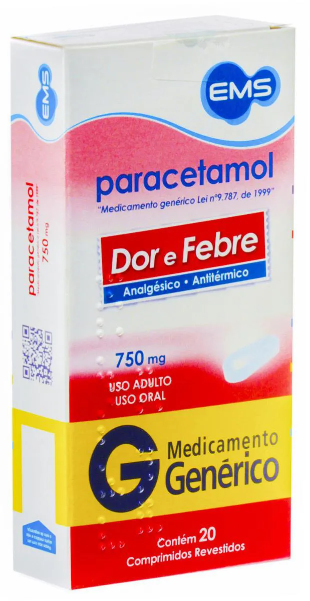 Paracetamol 750mg 20 comprimidos - EMS - Genérico | Droga Raia