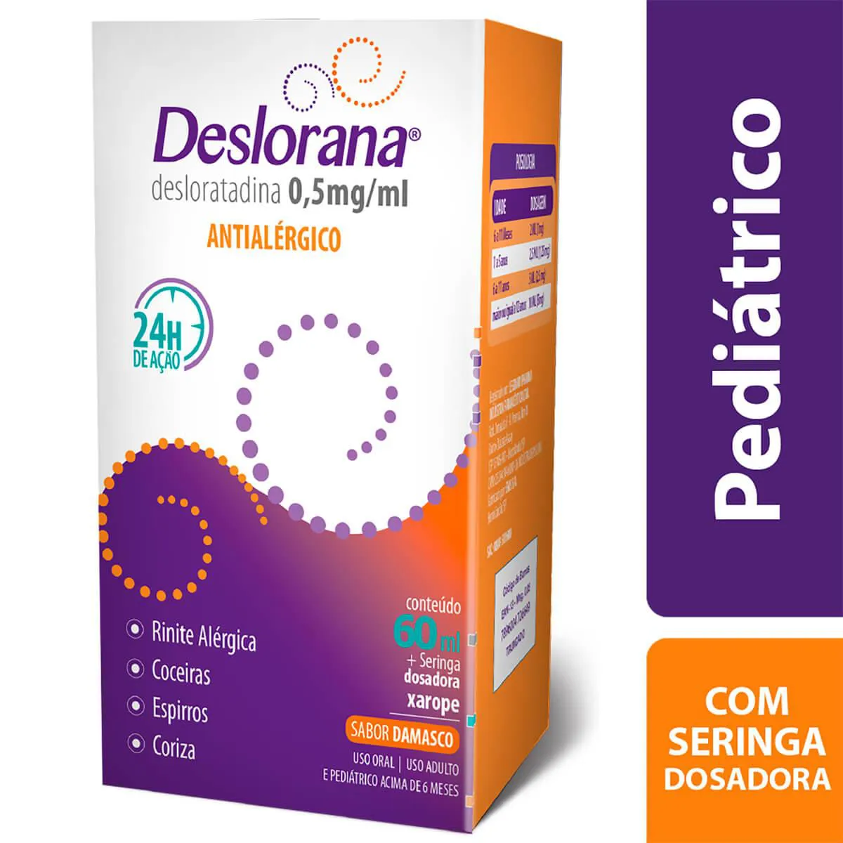 Deslorana 0,5mg/ml Sabor Damasco Xarope 60ml + Seringa dosadora