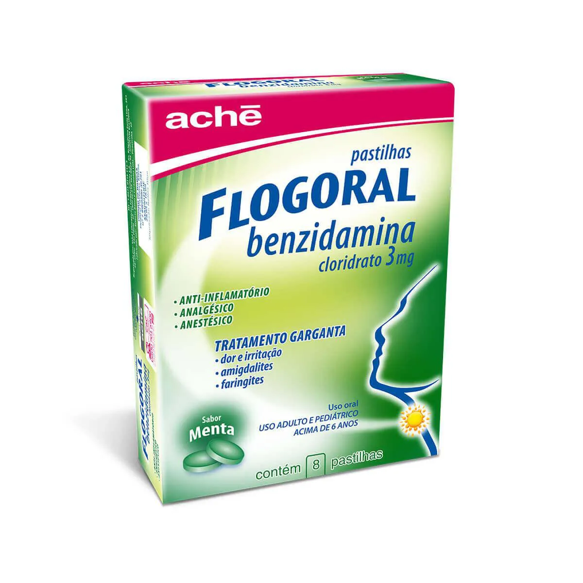 Pastilha Flogoral Sabor Menta 8 unidades