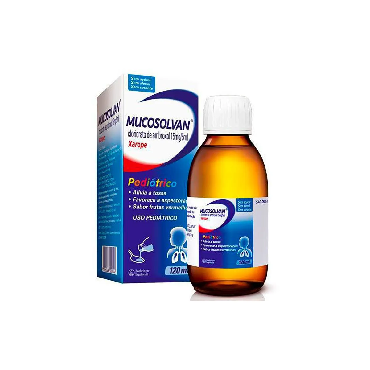 Mucosolvan Cloridrato de Ambroxol 15mg/5ml Xarope Pediátrico Sabor Frutas Vermelhas  120ml