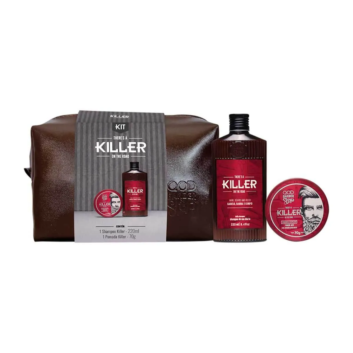 Kit QOD Barber Shop Killer Shampoo 220ml + Pomada Modeladora 70g + Necessaire