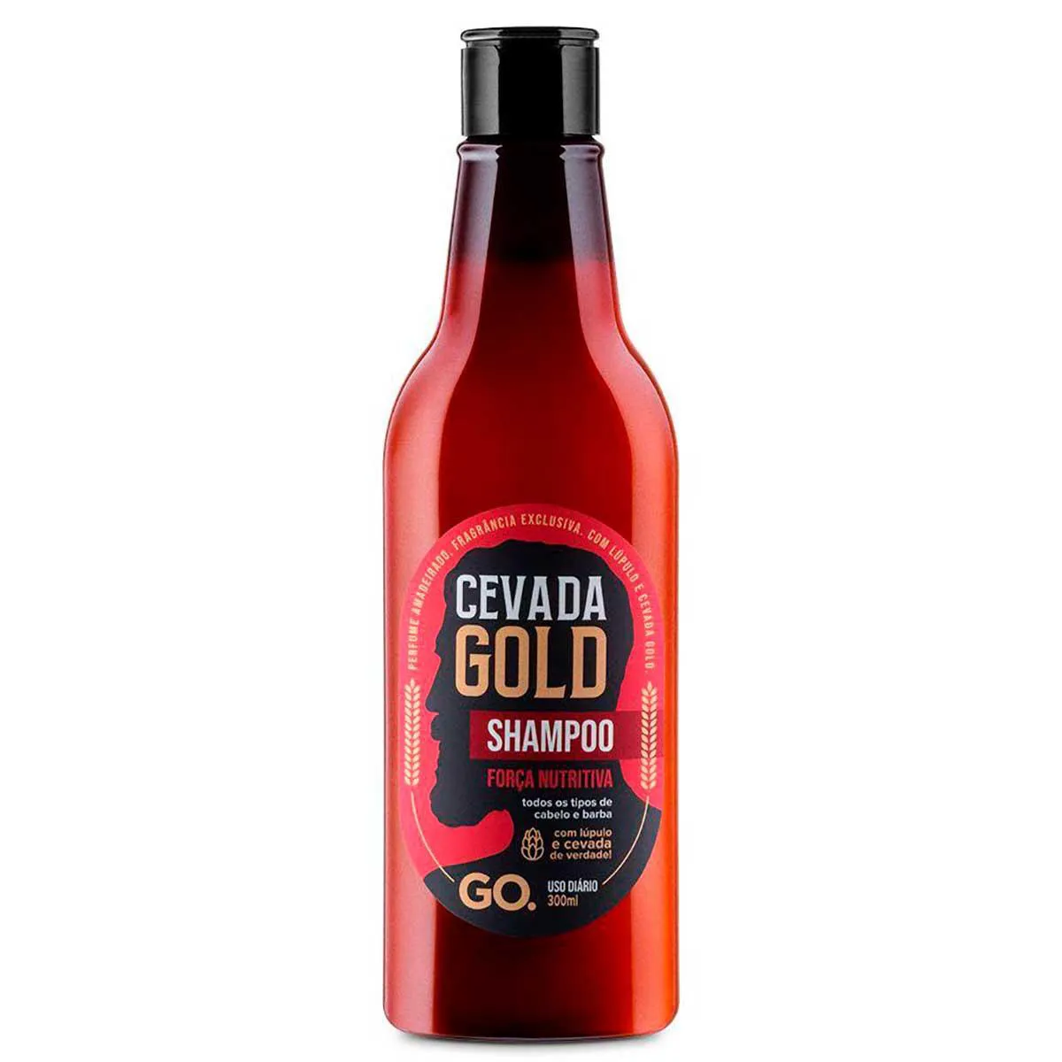 Shampoo GO. Cevada Gold Força Nutritiva Cabelo e Barba Uso Diário 300ml