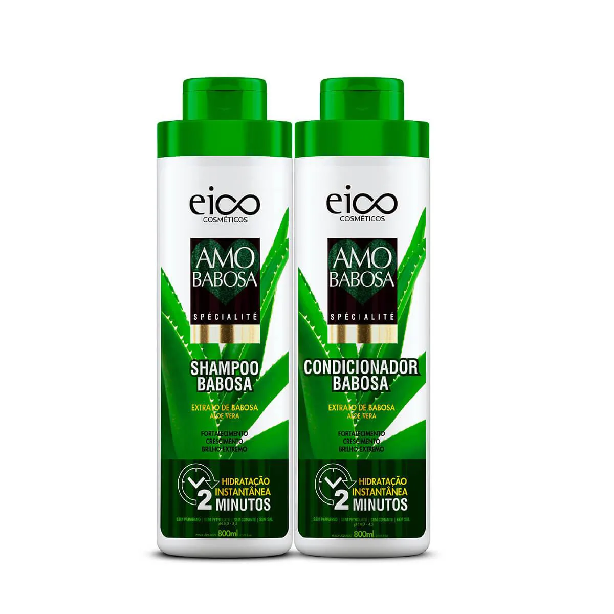 Kit Eico Cosméticos Amo Babosa Spécialité Shampoo 800ml + Condicionador 800ml