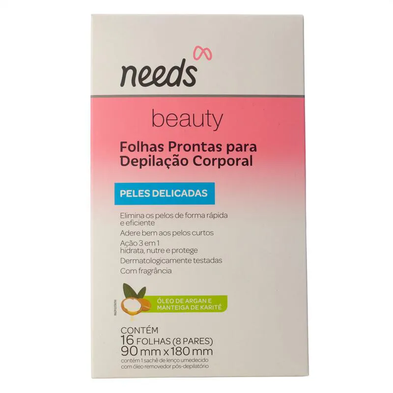 Folha Depilatória Corporal Needs Beauty 16 folhas prontas + sachê pós-depilatório