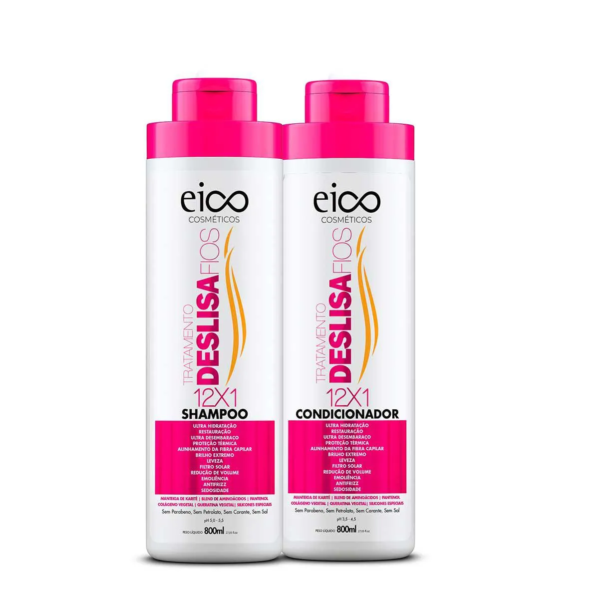 Kit Eico Cosméticos Tratamento Deslisa Fios Shampoo 800ml + Condicionador 800ml