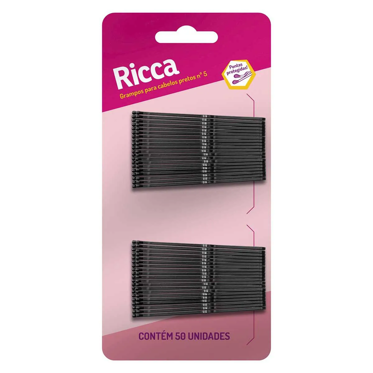 Grampo de Cabelo Ricca Preto Pequeno Nº 5 - 50 unidades