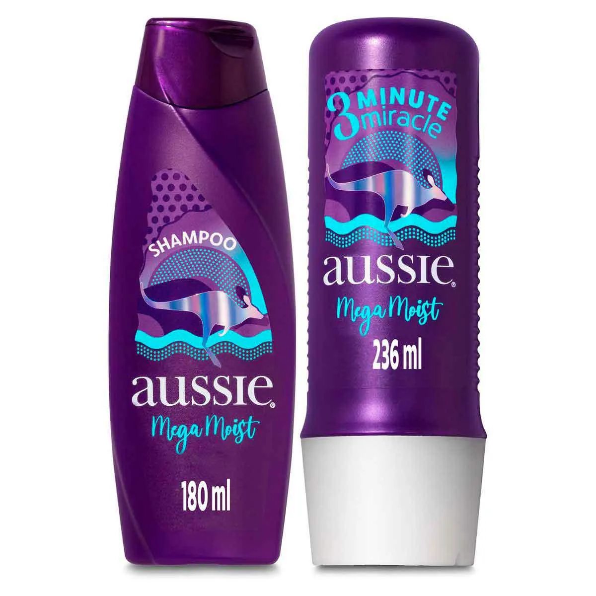 Kit Aussie Mega Moist Shampoo 180ml + Creme de Tratamento 3 Minute Miracle 236ml