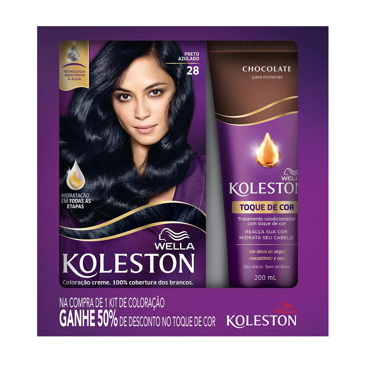 Kit Wella Koleston Tintura Preto Azulado 28 + Condicionador Toque de Cor Chocolate