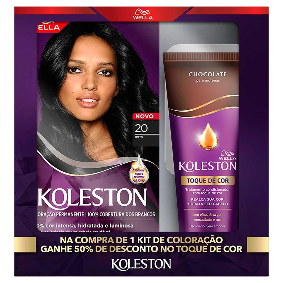 Kit Wella Koleston Tintura Preto 20 + Condicionador Toque de Cor Chocolate