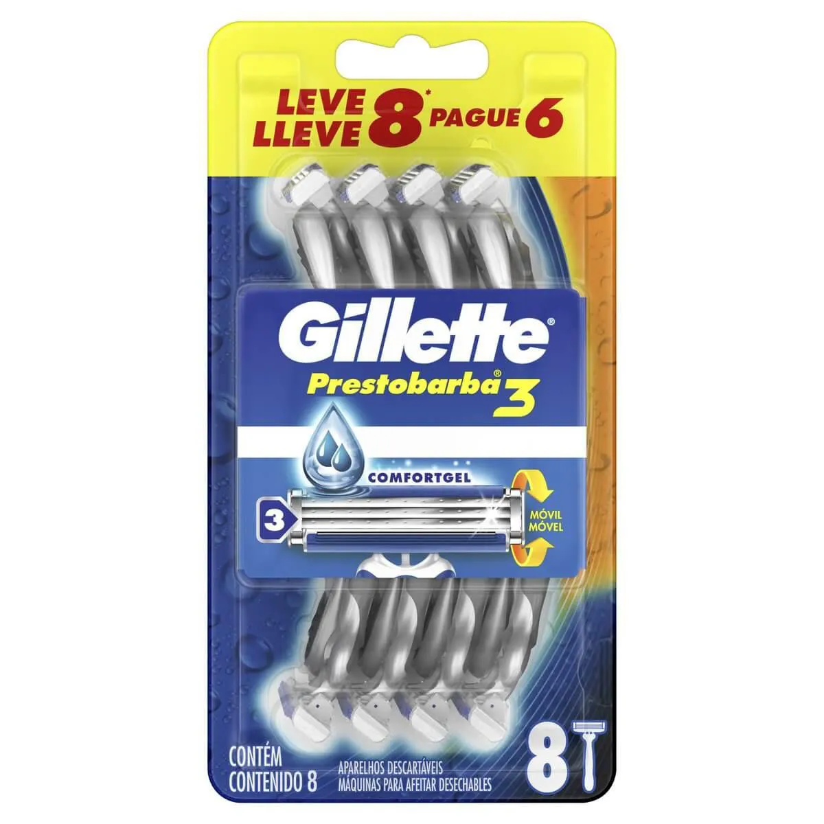 Barbeador Gillette Prestobarba 3 Comfortgel 8 unidades