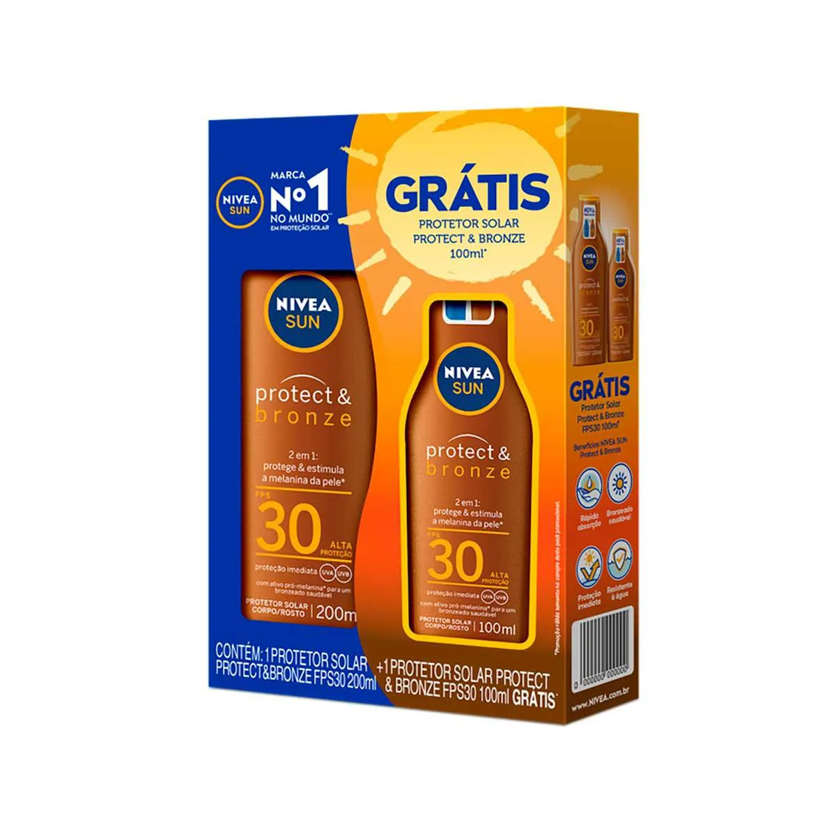 Protetor Solar Nivea Sun Protect & Bronze - FPS30 - Kit com 200ml + 100ml