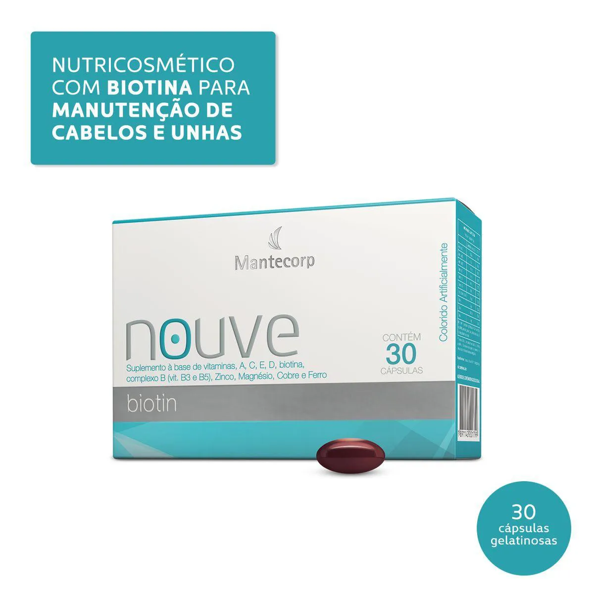 Mantecorp Nouve Biotin Cabelo Pele e Unha com 30 cápsulas