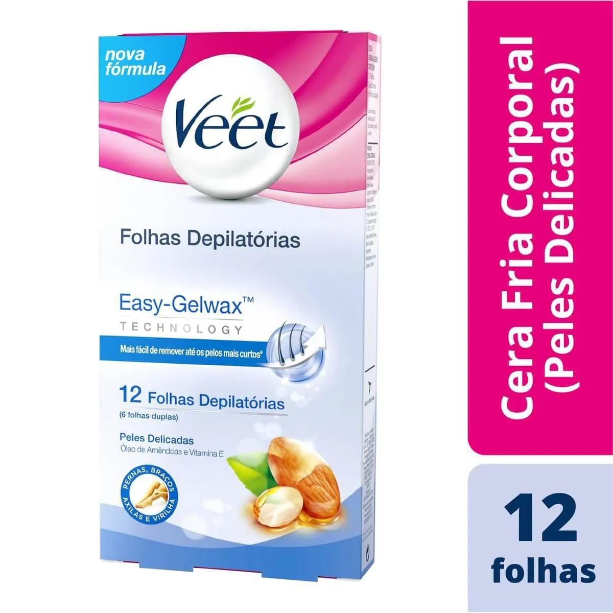 Folhas Depilatórias Veet Cera Fria Peles Delicadas com 12 unidades