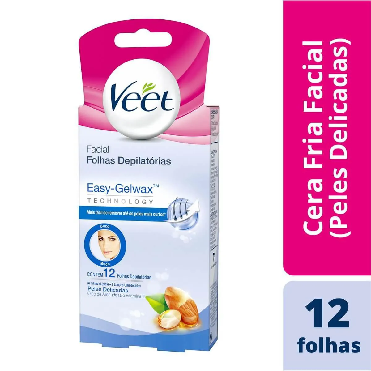 Cera Fria Veet Para o Rosto Pele Delicada com 12 folhas