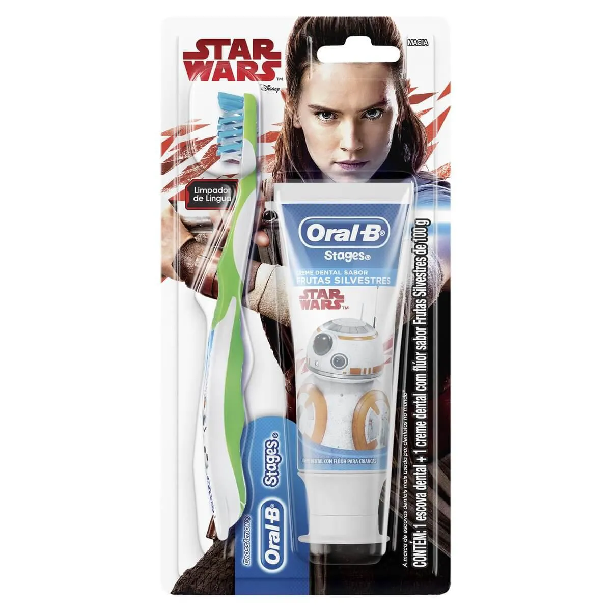 Kit Escova Dental Oral-B Stages Star Wars + Creme Oral-B Star Wars Sabor Frutas Silvestres com 100g