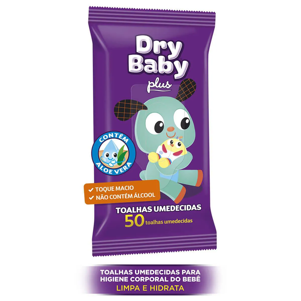 Lenço Umedecido Dry Baby Plus Aloe Vera Sem Álcool Toque Macio 50 unidades 