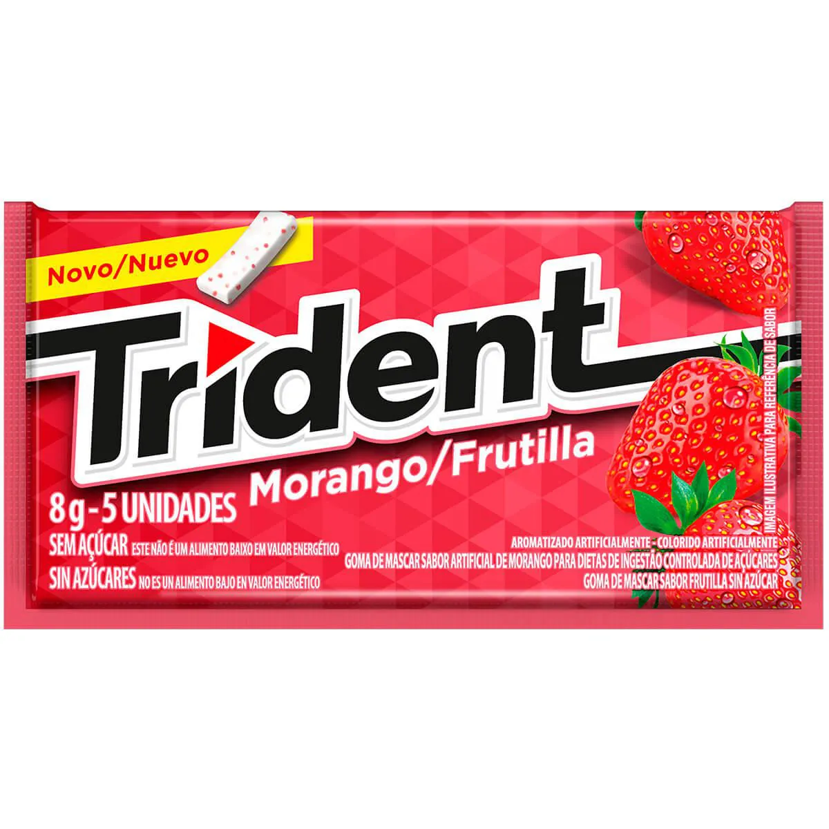 Trident Chiclete Sem Açúcar Sabor Morango com 5 unidades