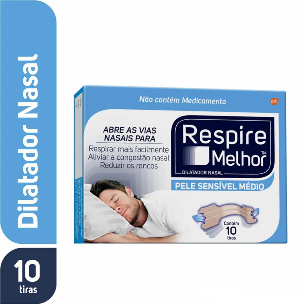 Dilatador Nasal Respire Melhor Médio Pele Seca/Sensível 10 unidades