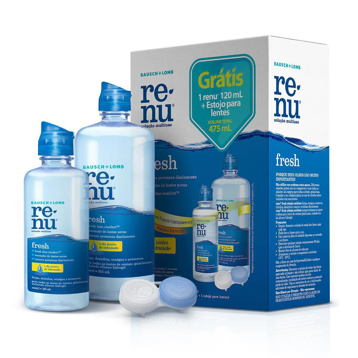 Kit Renu Fresh para Lentes Solução 355ml + Solução com 120ml + Estojo para Lentes