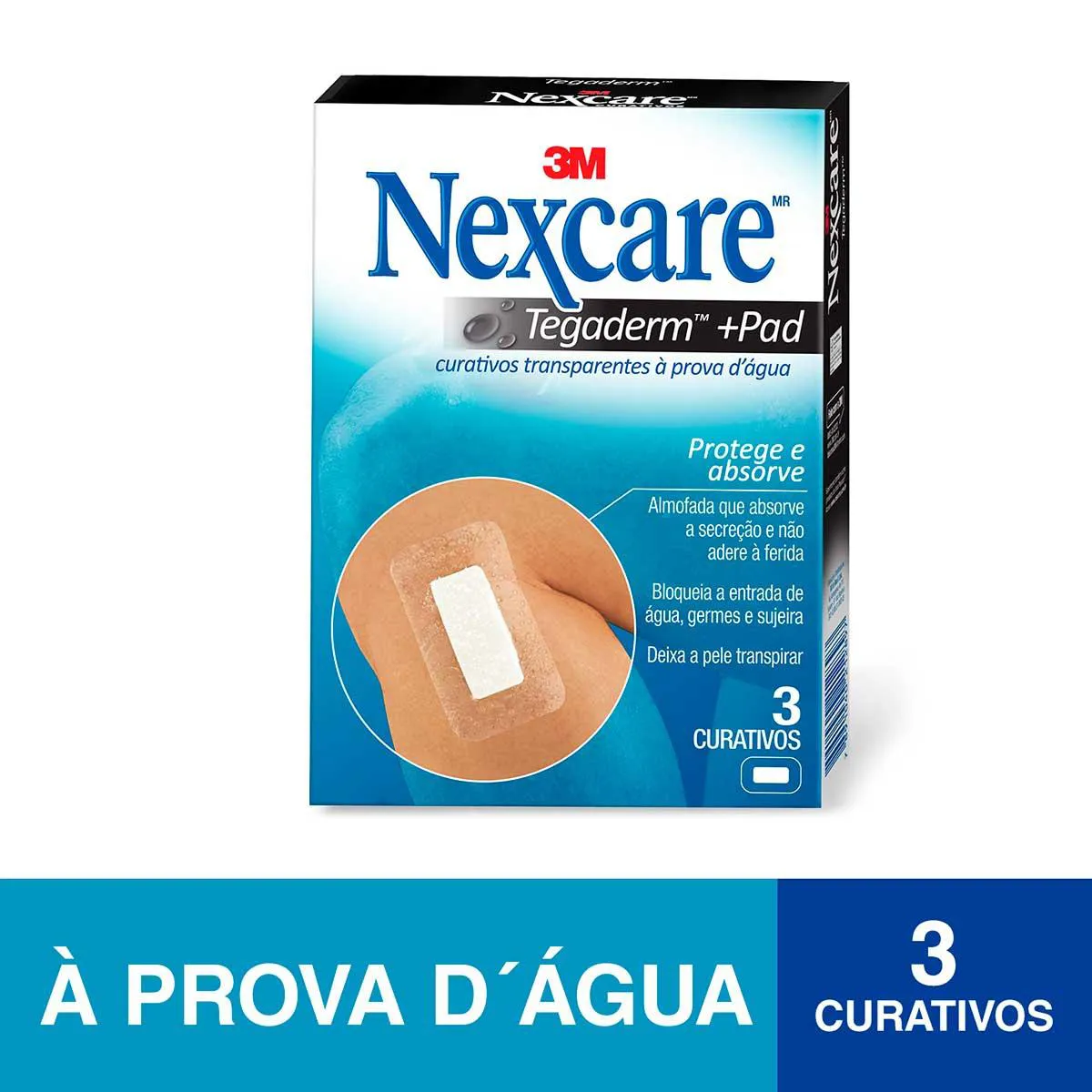 Curativo Transparente Nexcare Tegaderm + Pad  À Prova D'Água com 3 unidades