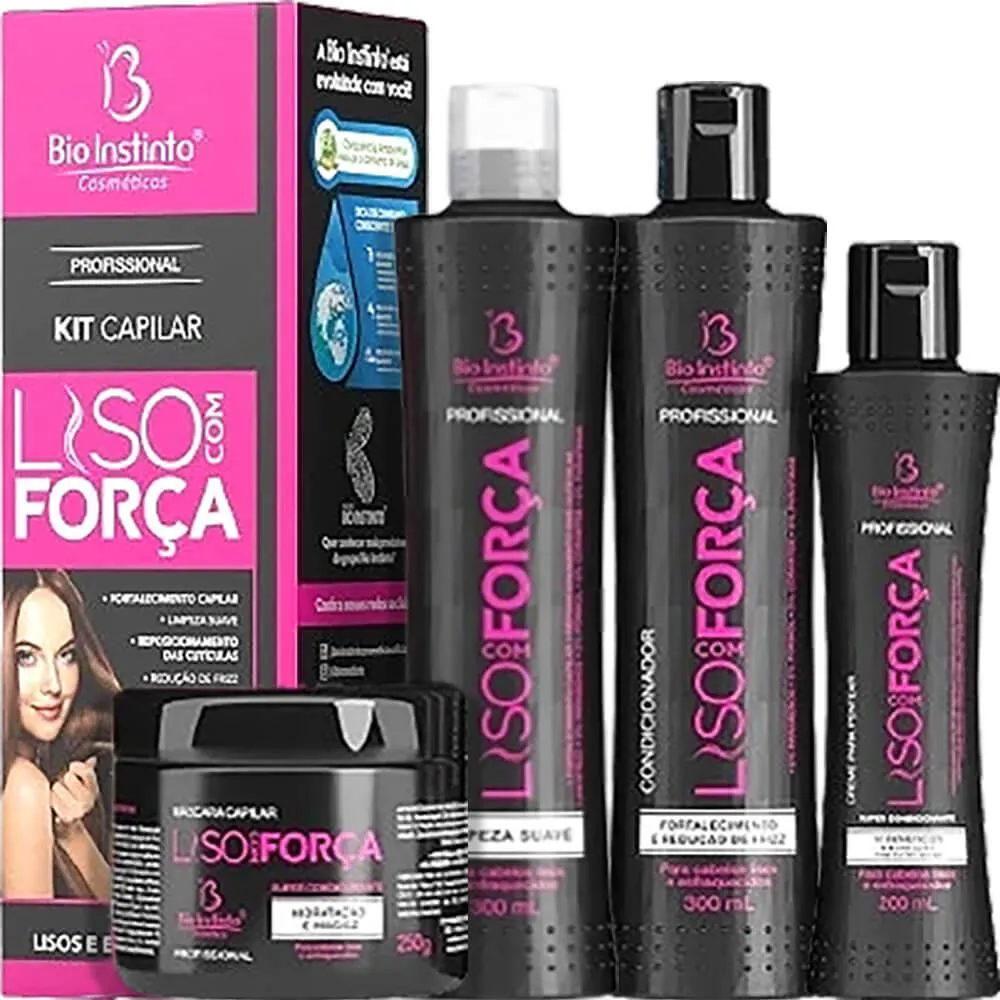 BIO INSTINTO LISO COM FORçA - KIT PARA CABELOS LISOS E ENFRAQUECIDOS (4 PRODUTOS)