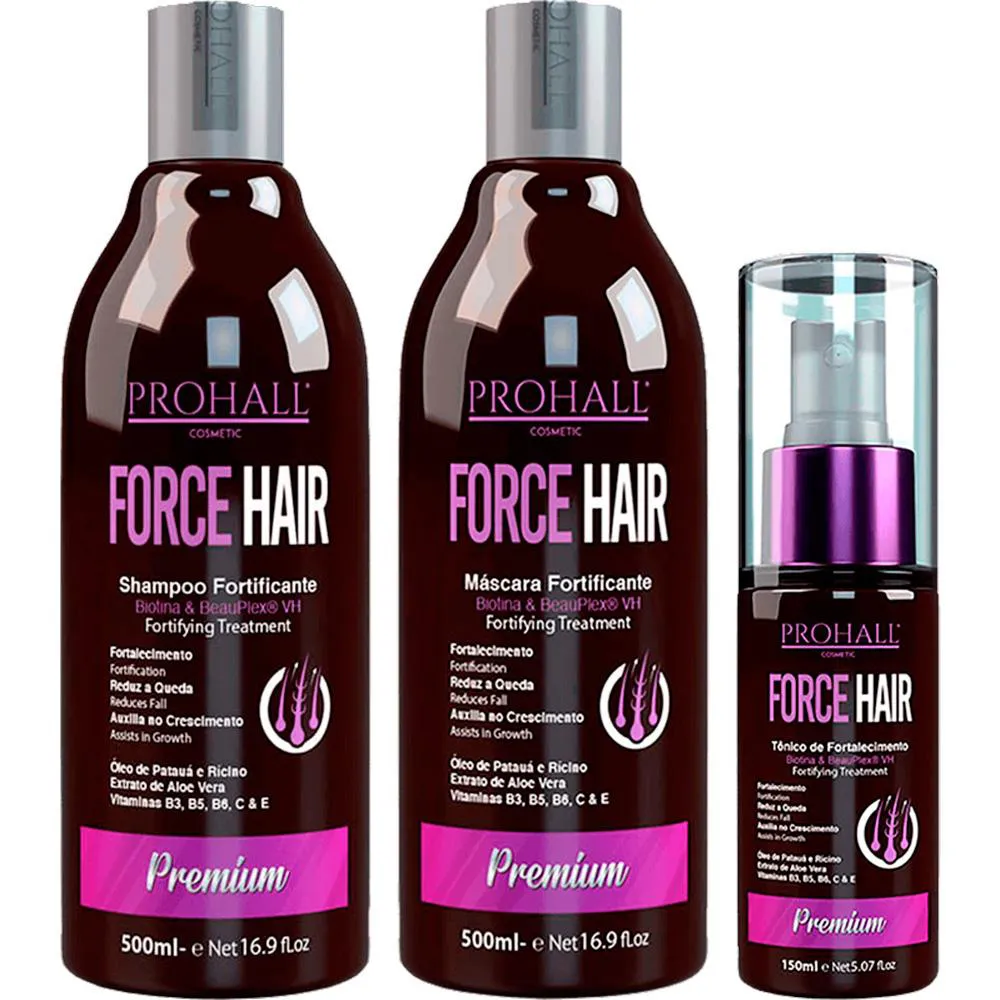PROHALL FORCE HAIR - KIT FORTIFICANTE CRESCIMENTO ACELERADO TRIO (3 PRODUTOS)
