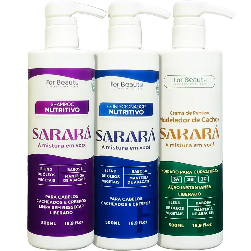 FOR BEAUTY SARARá - KIT NUTRITIVO MODELADOR DE CACHOS 3A 3B 3C TRIO (3 PRODUTOS)