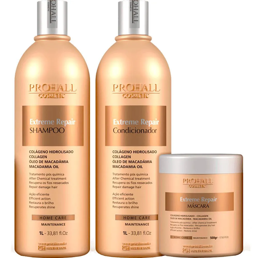 PROHALL EXTREME REPAIR - KIT TRATAMENTO MACADâMIA SALãO TRIO (3 PRODUTOS)