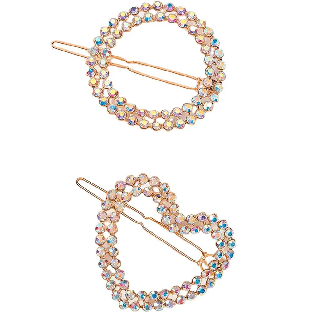 NOBRAND - KIT GRAMPOS DE CABELO STRASS REDONDO E CORAçãO MULTICOR (2 PEçAS)