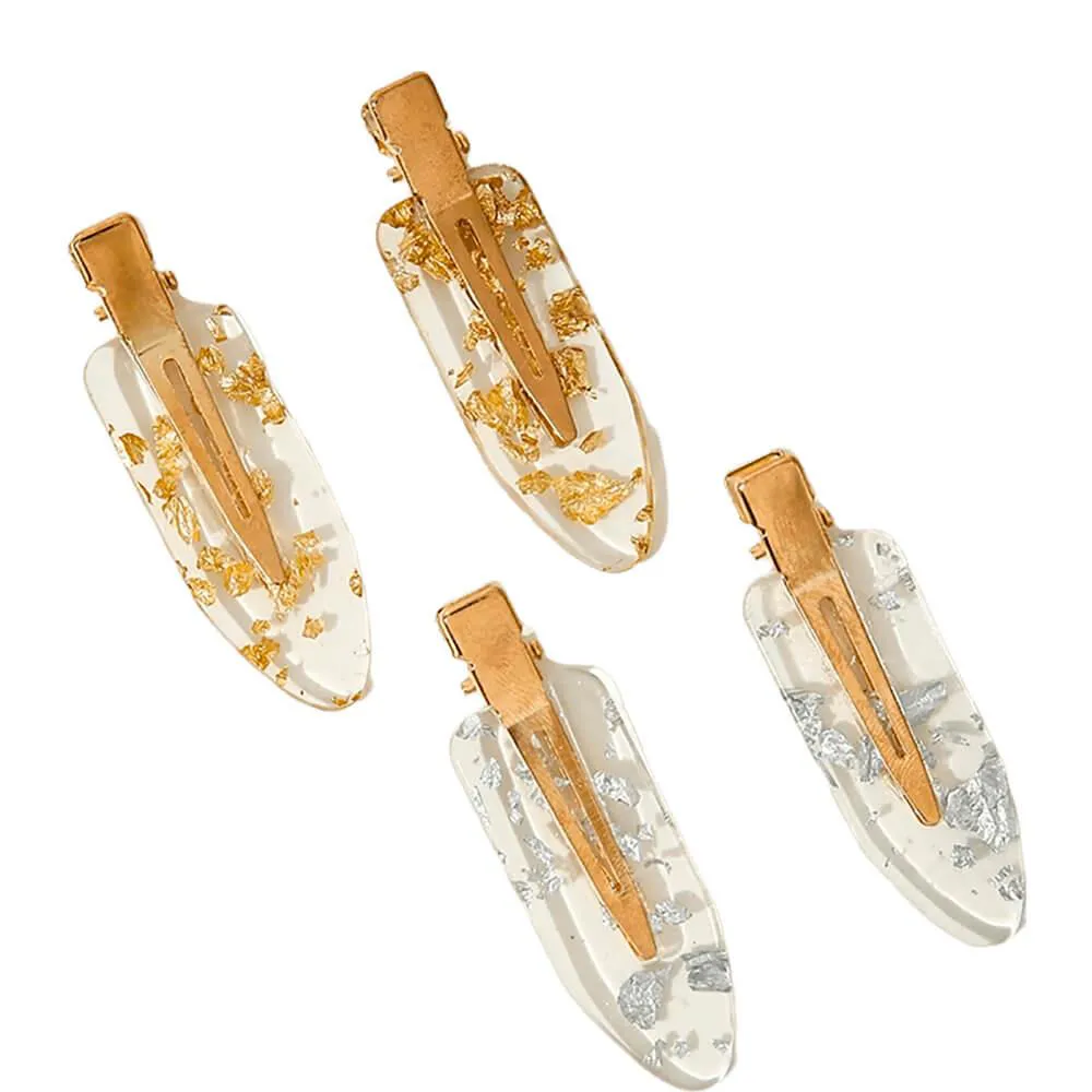 NOBRAND - KIT GRAMPOS DE CABELO TRANSPARENTES DOURADO E PRATEADO (4 PEçAS)