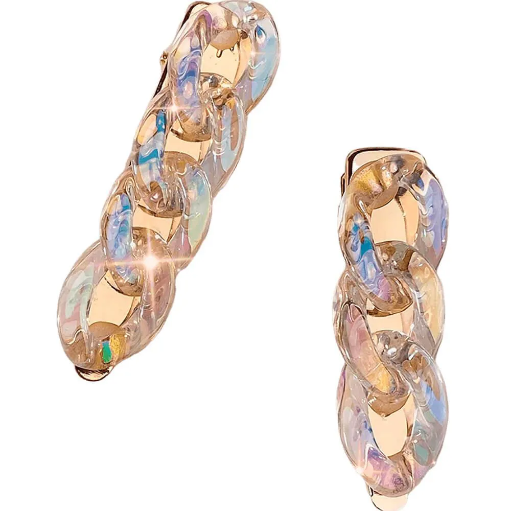 NOBRAND - KIT GRAMPOS DE CABELO CORRENTE TRANSPARENTE DOURADO (2 PEçAS)