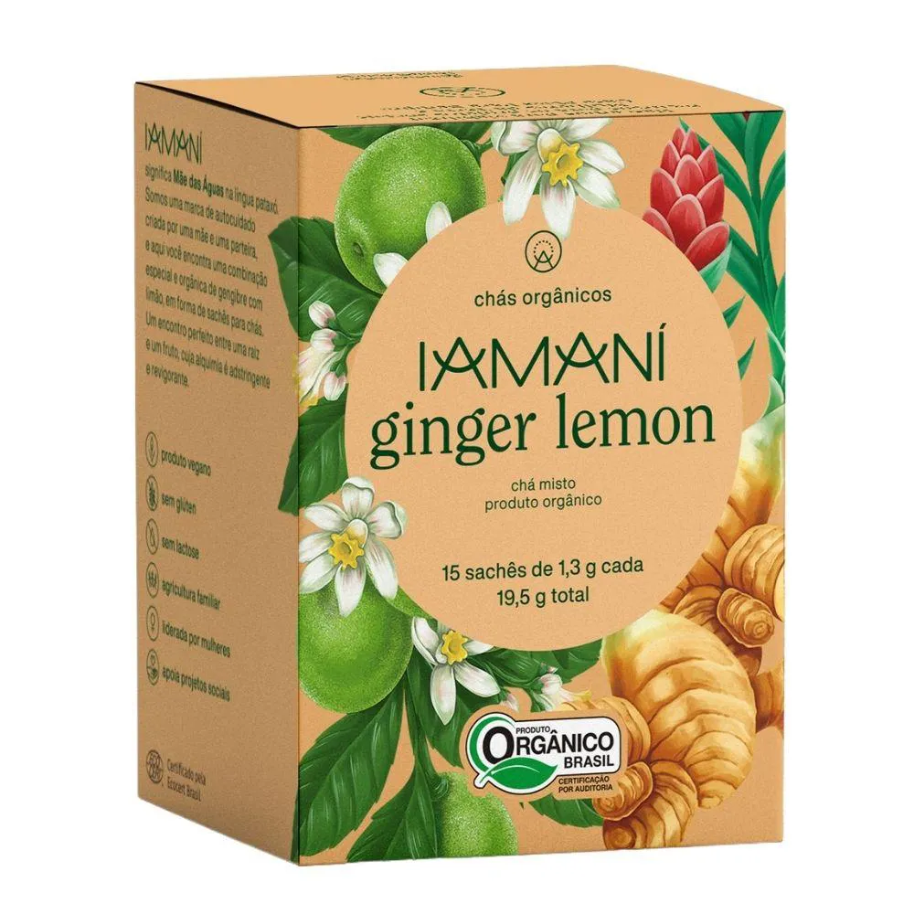 CHá IAMANí GINGER LEMON ORGâNICO GENGIBRE LIMãO 15 SACHêS