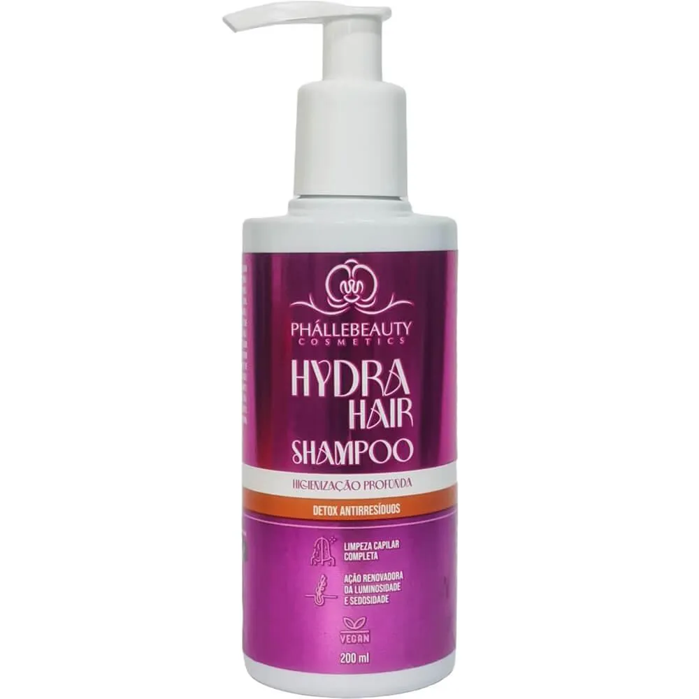 Shampoo Vegano Phállebeauty Hydra Hair Detox Antirresíduos 200ml