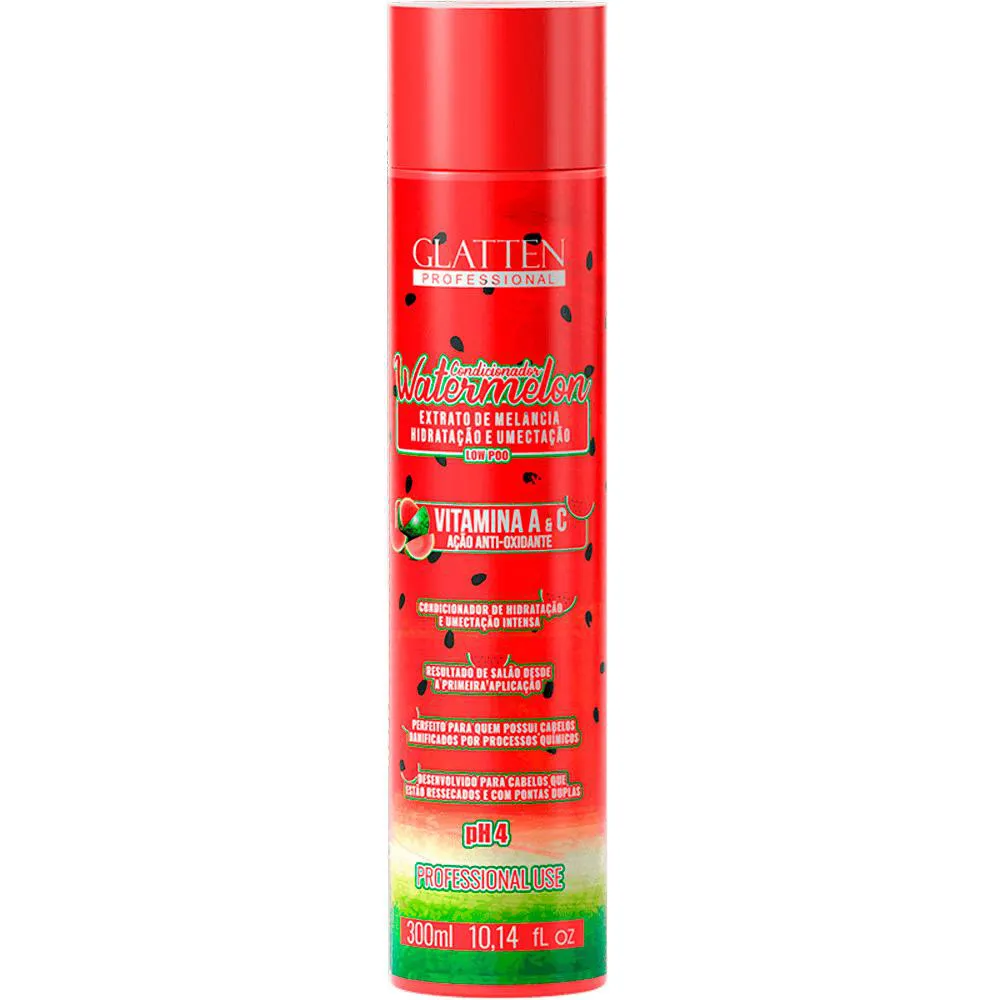 GLATTEN WATERMELON - CONDICIONADOR EXTRATO DE MELANCIA HIDRATAçãO E UMECTAçãO 300ML
