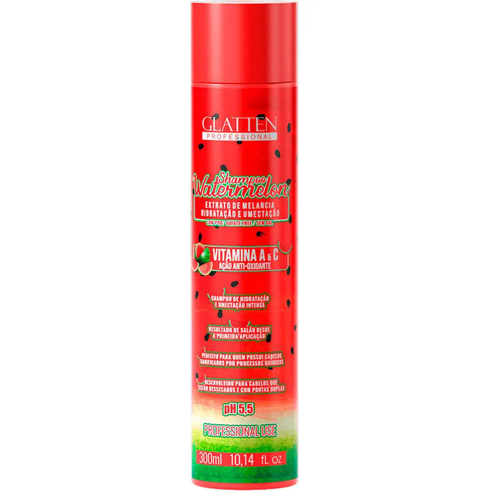 GLATTEN WATERMELON - SHAMPOO EXTRATO DE MELANCIA HIDRATAçãO E UMECTAçãO 300ML