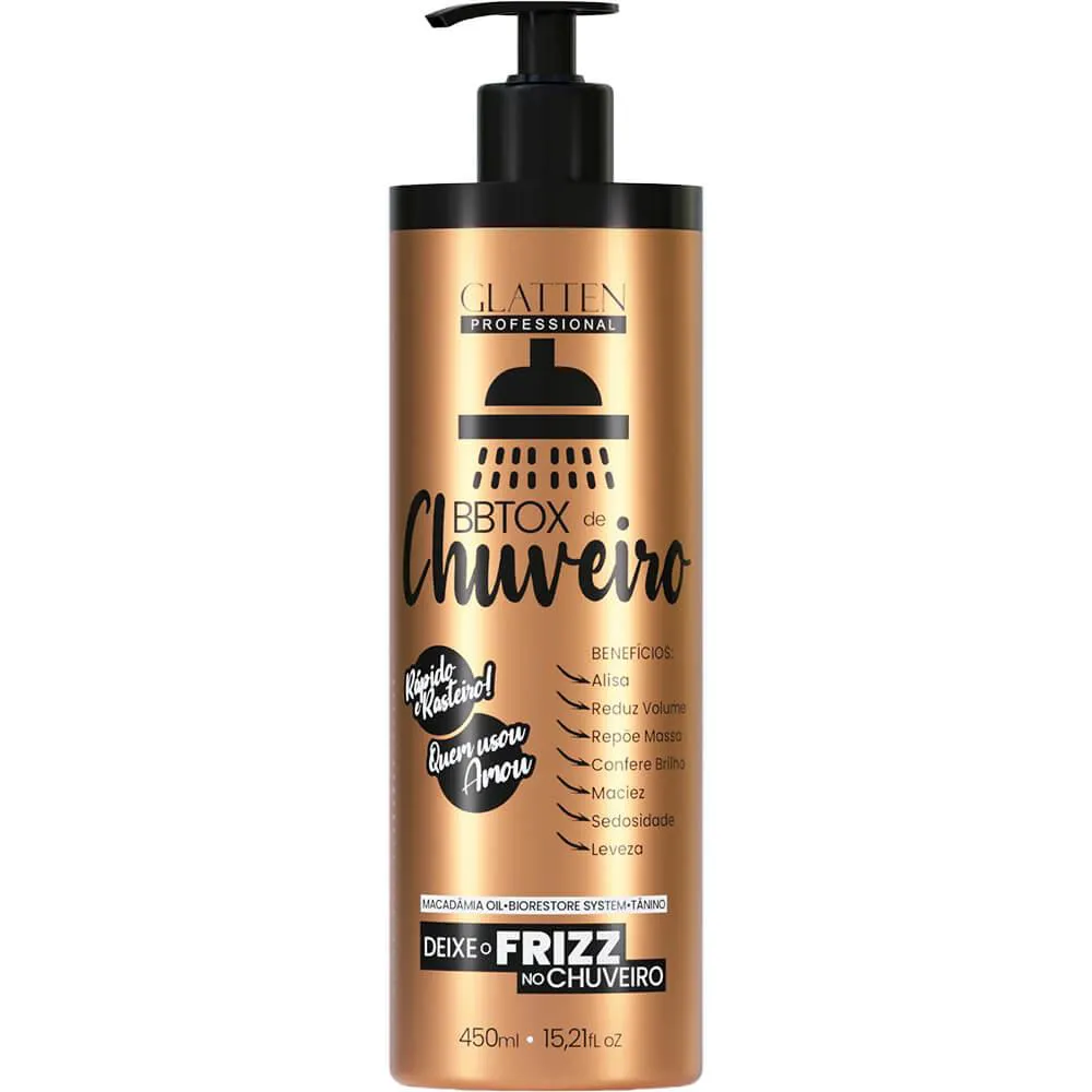 GLATTEN BBTOX DE CHUVEIRO - MáSCARA RáPIDA DE ALISAMENTO REDUçãO E BRILHO 450ML