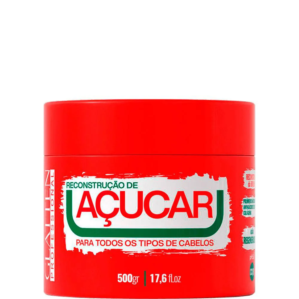 GLATTEN AçUCAR - MáSCARA DE RECONSTRUçãO E BRILHO AçãO REGENERADORA 500G