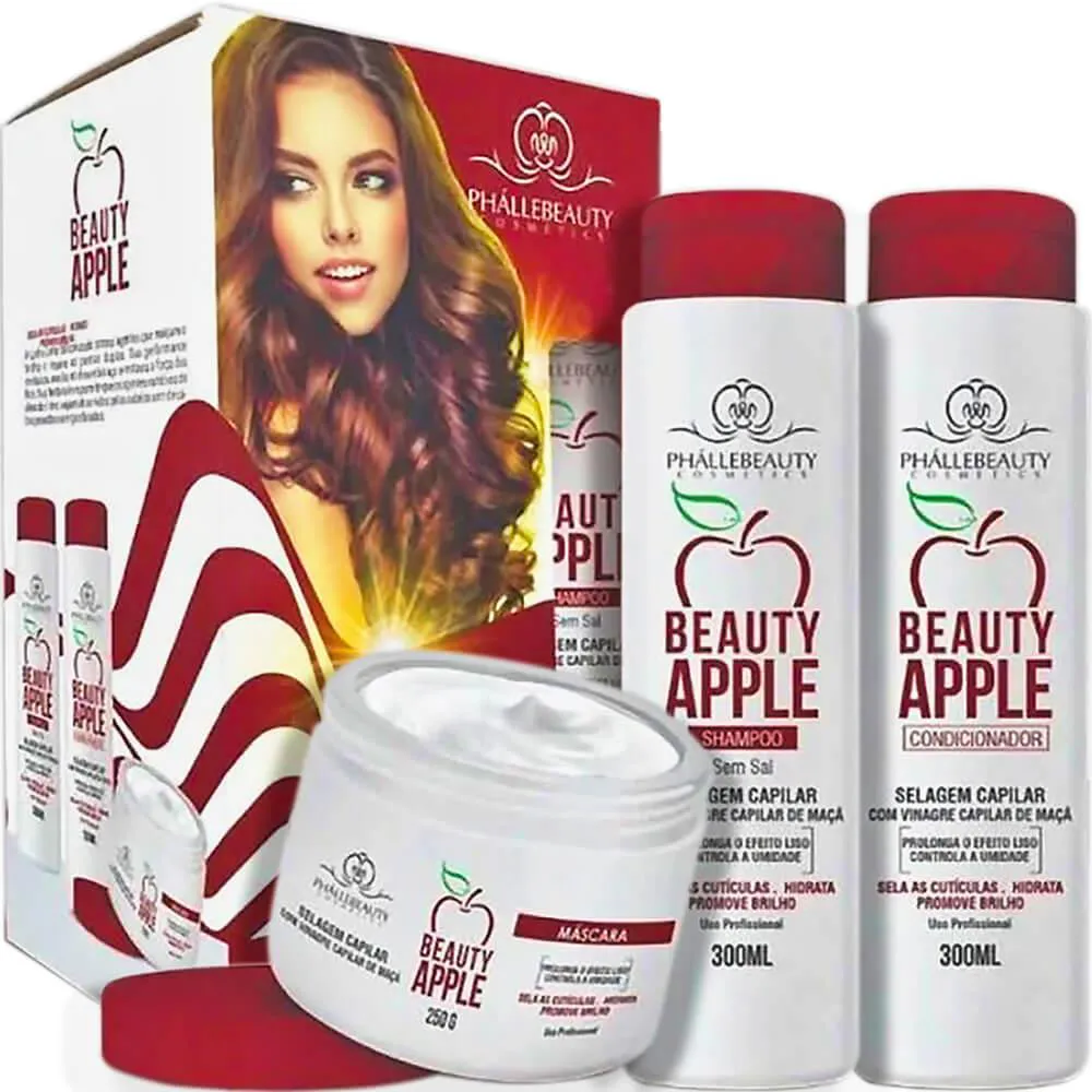 PHáLLEBEAUTY BEAUTY APPLE - KIT SELAGEM CAPILAR VINAGRE DE MAçã (3 PRODUTOS)