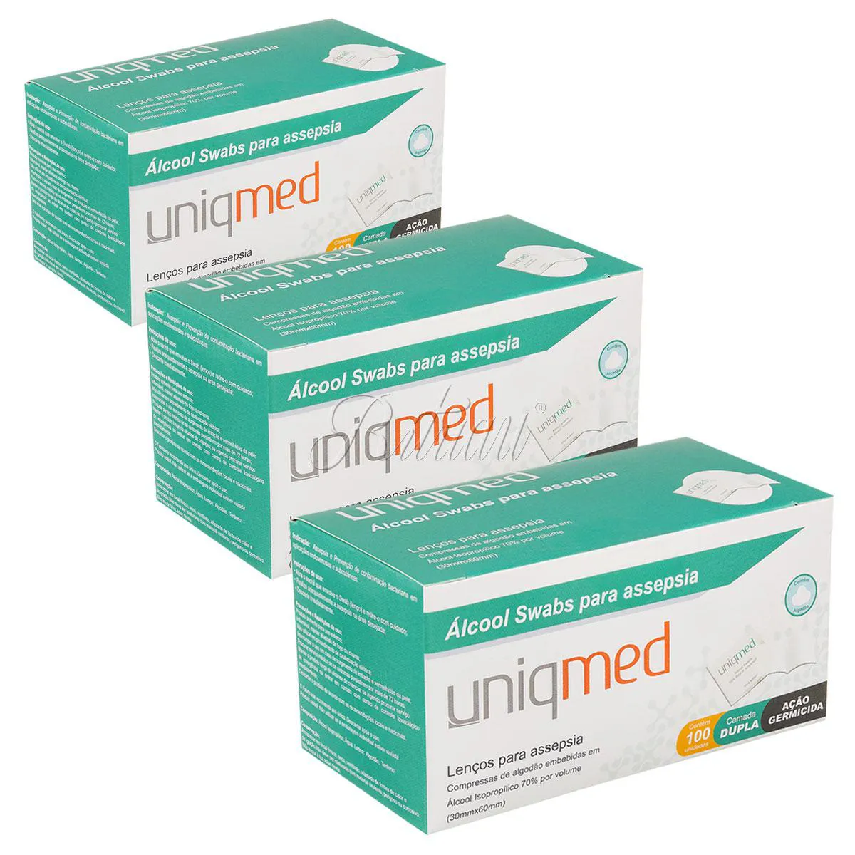 ÁLCOOL SWABS PARA ASSEPSIA 70% UNIQMED LENçOS UMEDECIDOS - 300 SACHES