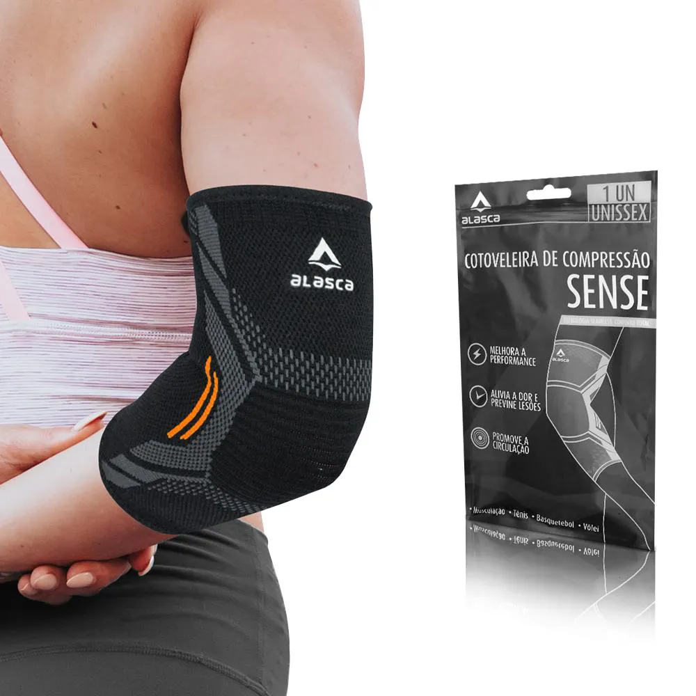 COTOVELEIRA DE COMPRESSãO SENSE ALASCA - ESTABILIDADE E PROTEçãO. IDEAL PARA TODO TIPO DE ESPORTE. P Laranja
