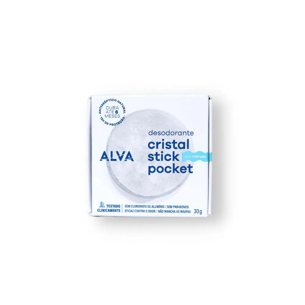 Desodorante Vegano Sem Alumínio Barra Cristal Alva Personal Care Cristal Natural Pocket 12h Sem Perfume 30g