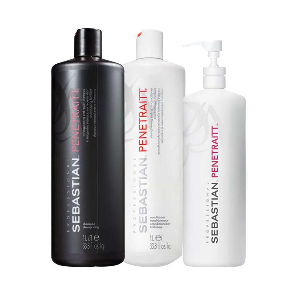 Kit Sebastian Professional Penetraitt Shampoo 1l+ Condicionador 1l+ Máscara de Cabelo Reparação 500ml