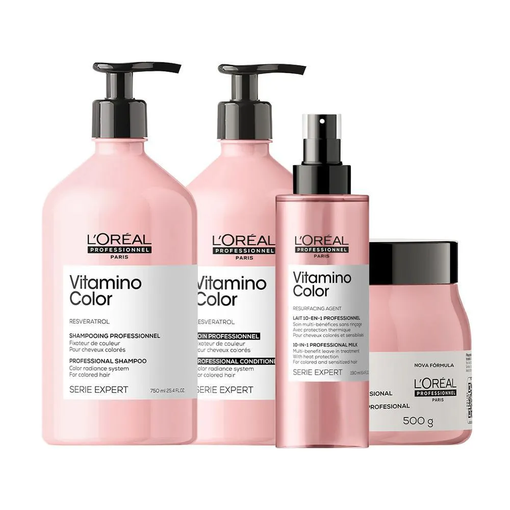 KIT L'ORéAL PROFESSIONNEL SERIE EXPERT VITAMINO COLOR - SHAMPOO E CONDICIONADOR E MáSCARA E LEAVE-IN