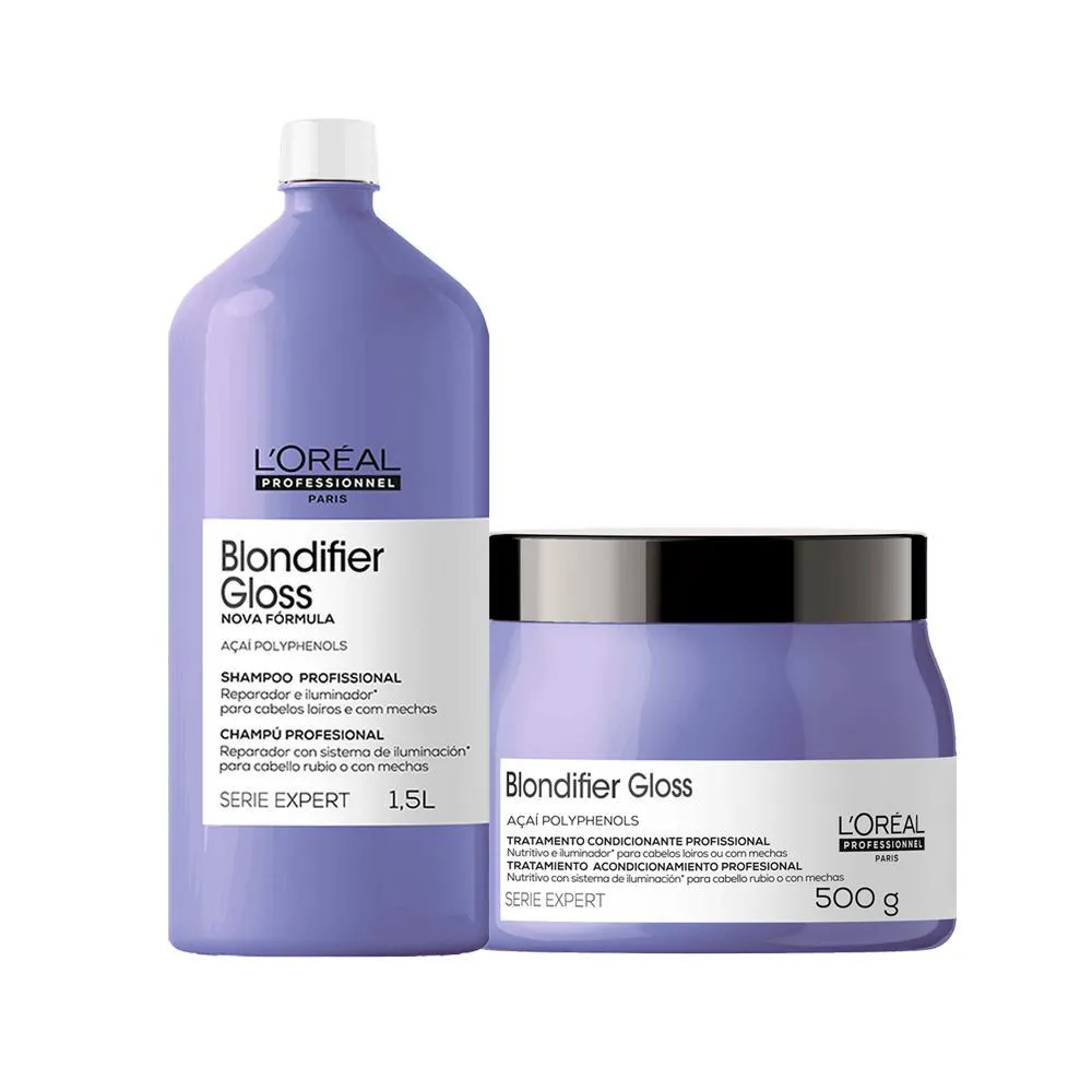 Kit L'Oréal Professionnel Serie Expert Blondifier Gloss – Shampoo E Máscara 500 G