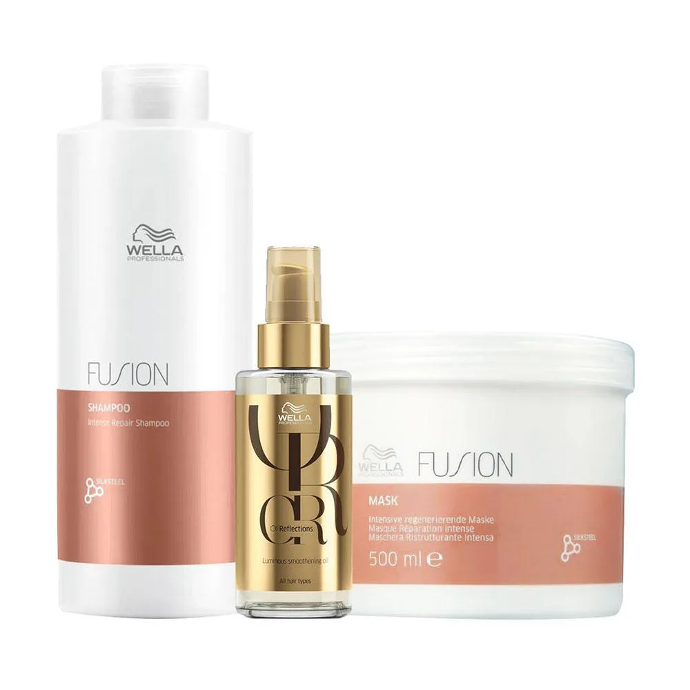 Kit Wella Professionals Fusion Profissional - Shampoo 1L + Máscara 500ml + Óleo Oil Reflections 100ml