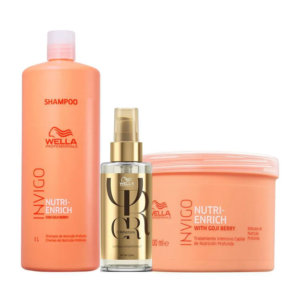 Kit Wella Professionals Invigo Nutri - Enrich Shampoo 1L + Máscara 500ml + Óleo Oil Reflections Light 100ml