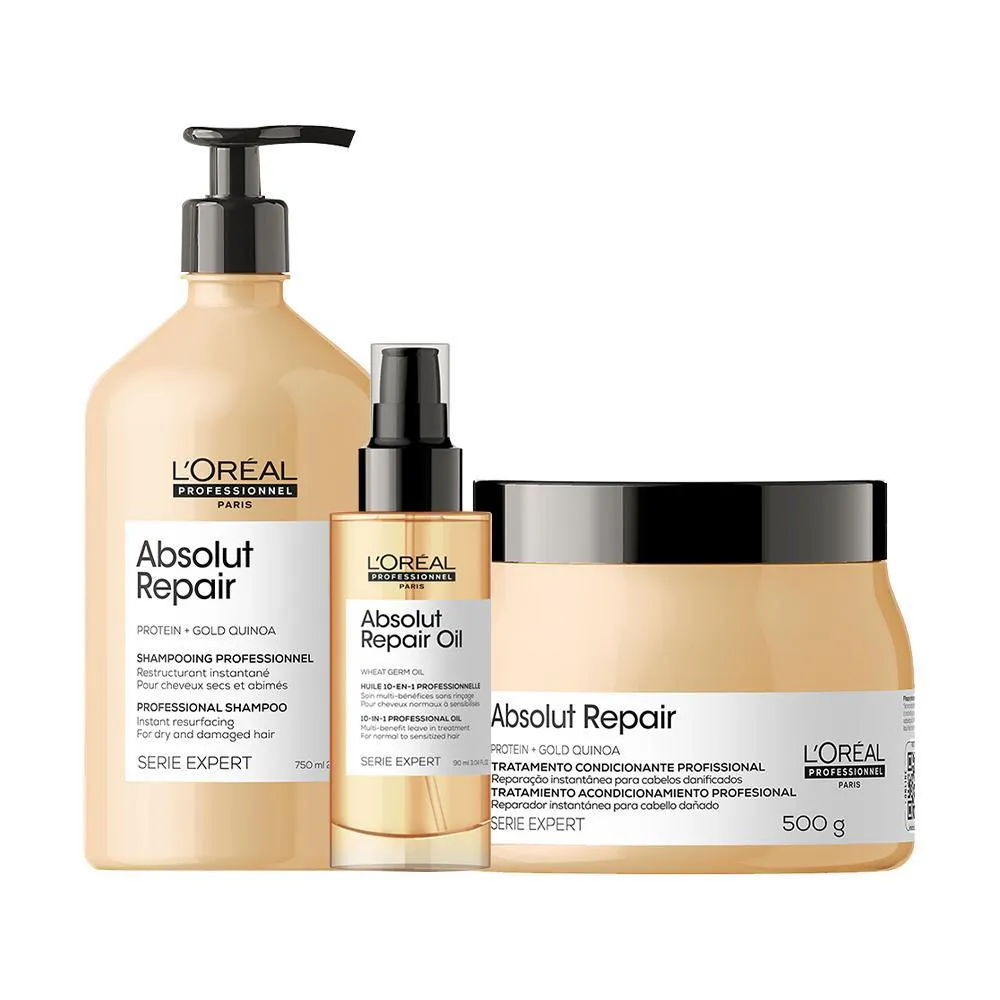 Kit L'Oréal Pro Serie Expert Absolut Repair Gold Quinoa - Shampoo E Máscara E Óleo 90ml